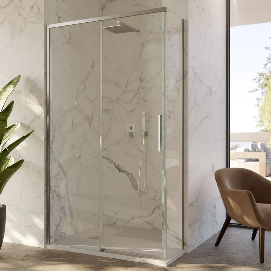Box Doccia ad angolo 70×100 con lato fisso e porta scorrevole in cristallo 6 mm e profilo Cromo brillante Versione Sinistra