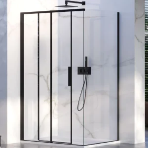 Box Doccia ad angolo 80x100 con lato fisso e porta scorrevole in cristallo 6 mm e profilo nero Versione Sinistra