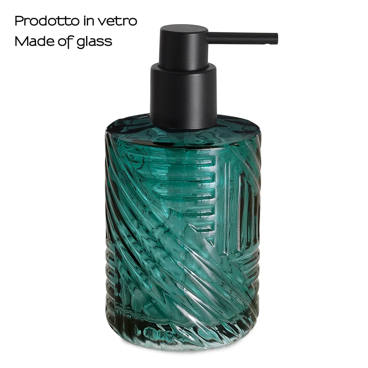 Dispenser sapone da appoggio in vetro, con erogatore in plastica nera Gedy Linea Corinne - Finitura Verde - immagine 6