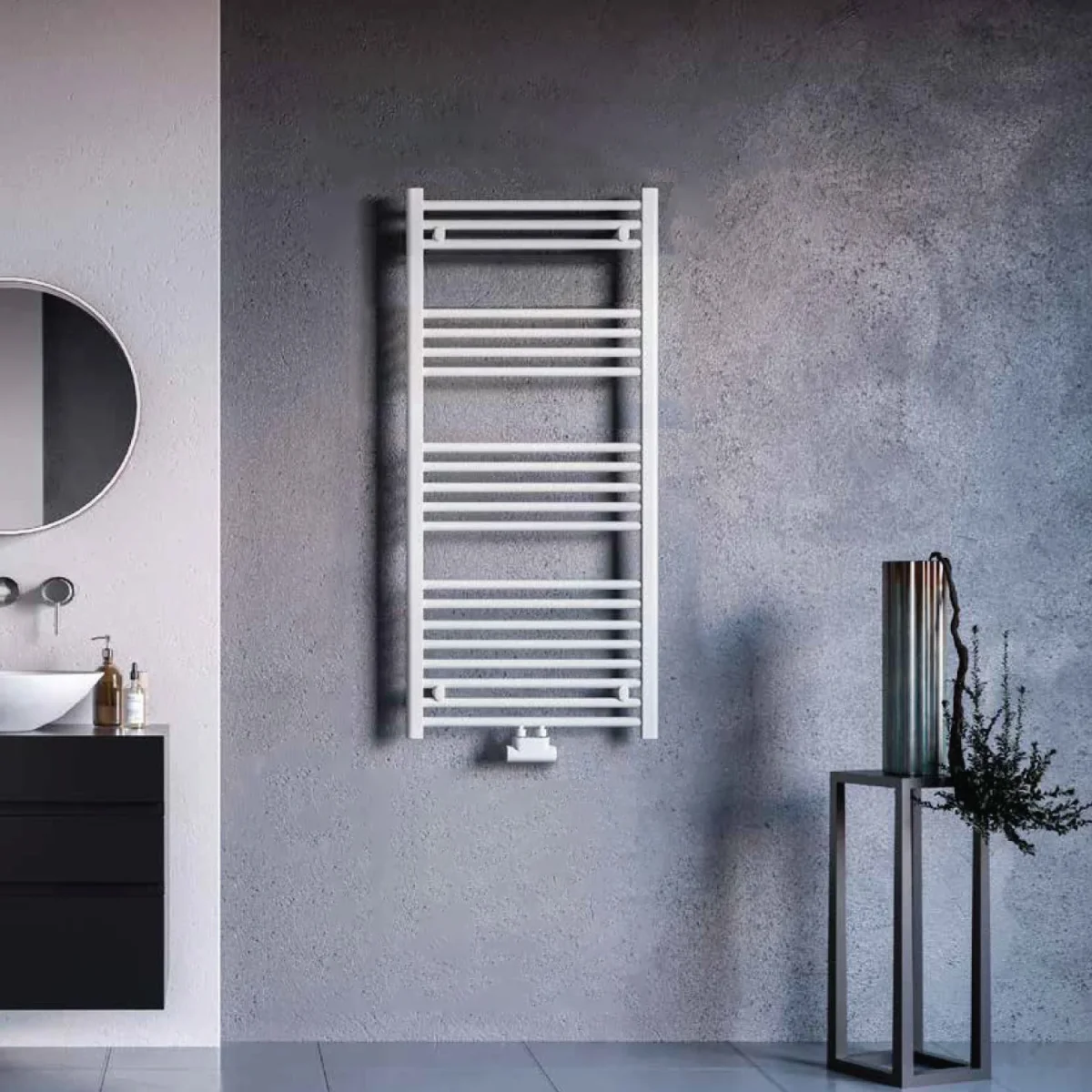 Termoarredo idraulico modello Bolzano 1188×750 dritto con attacchi centrali 50 mm – Bianco